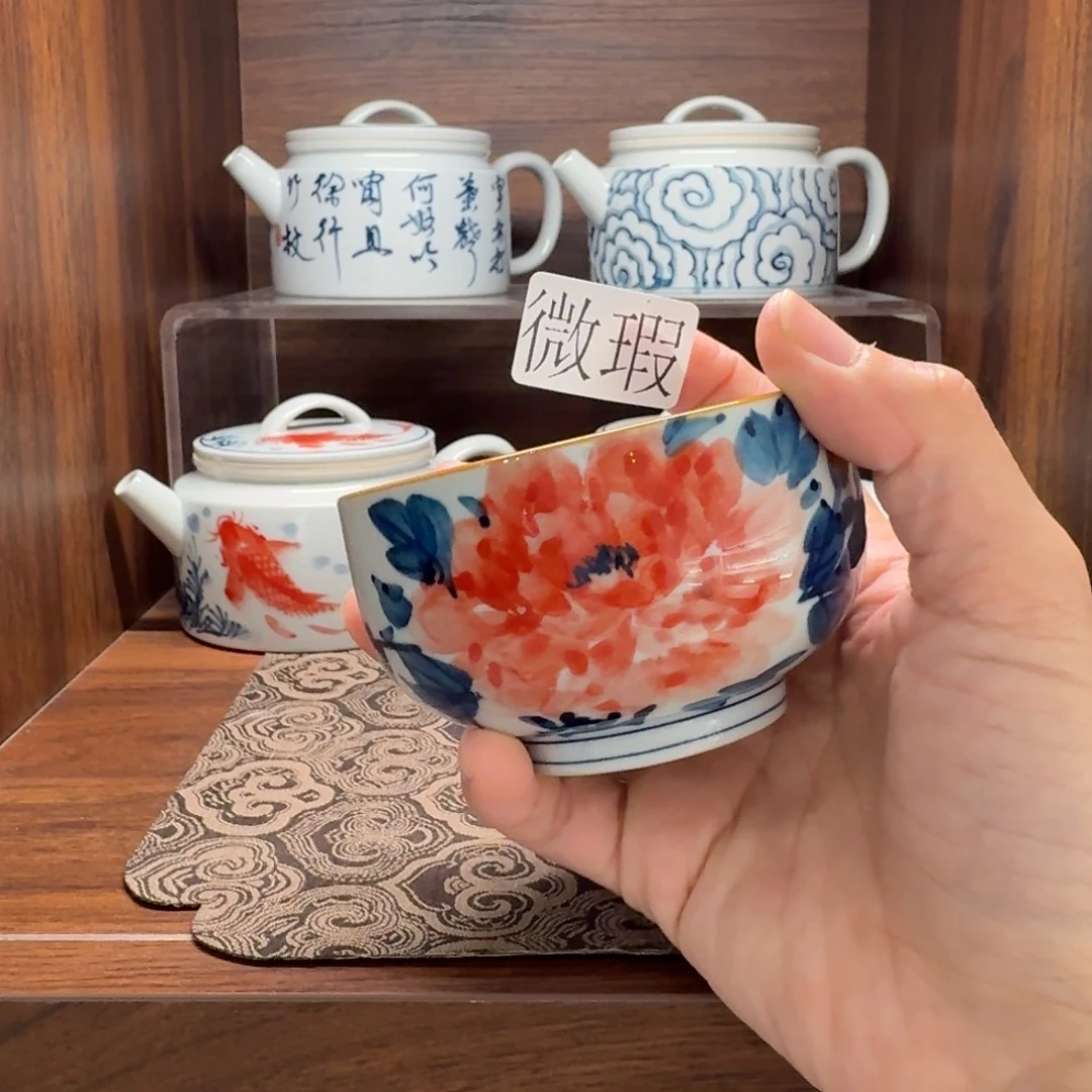 釉下手绘茶具微瑕