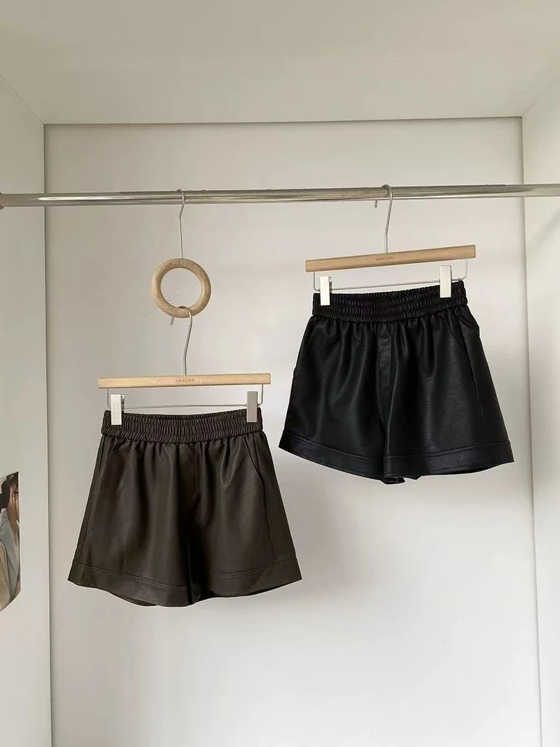 复古纯色松紧腰PU皮裤286