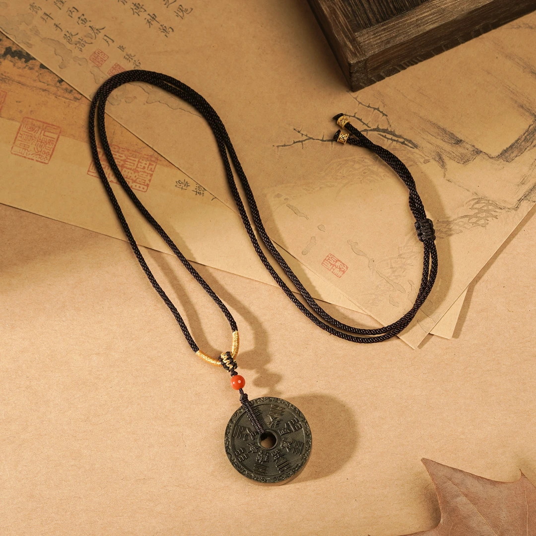 印度正区老山檀香阴沉山鬼花钱平安扣吊坠挂脖文玩好物编绳Q2