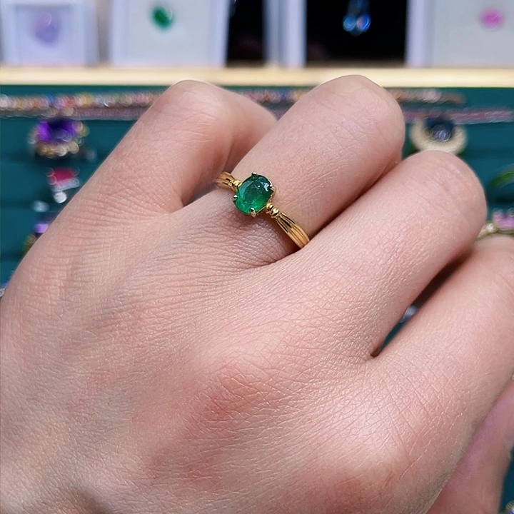 祖母绿戒指银S925镶嵌