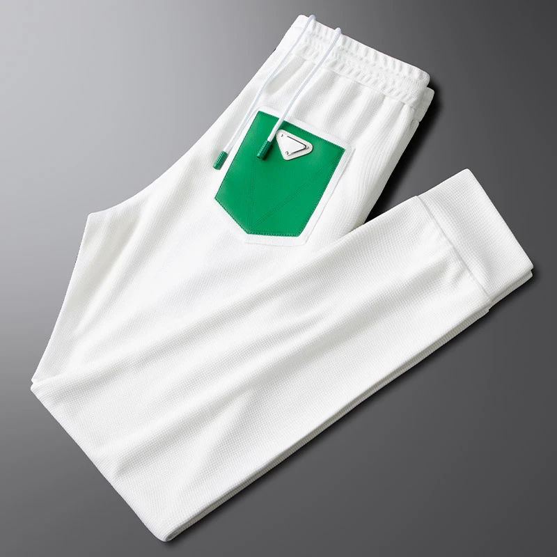 夏季华夫格白色运动裤男修身小脚抽绳束腿休闲卫裤潮薄款时尚百搭