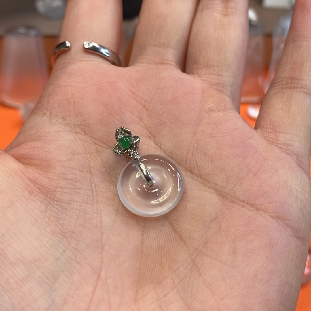 石英质玉平安扣银S925镶嵌