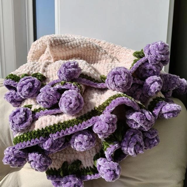 花束毯子成品手工钩织成品玫瑰花送女朋友闺蜜结婚订婚礼物