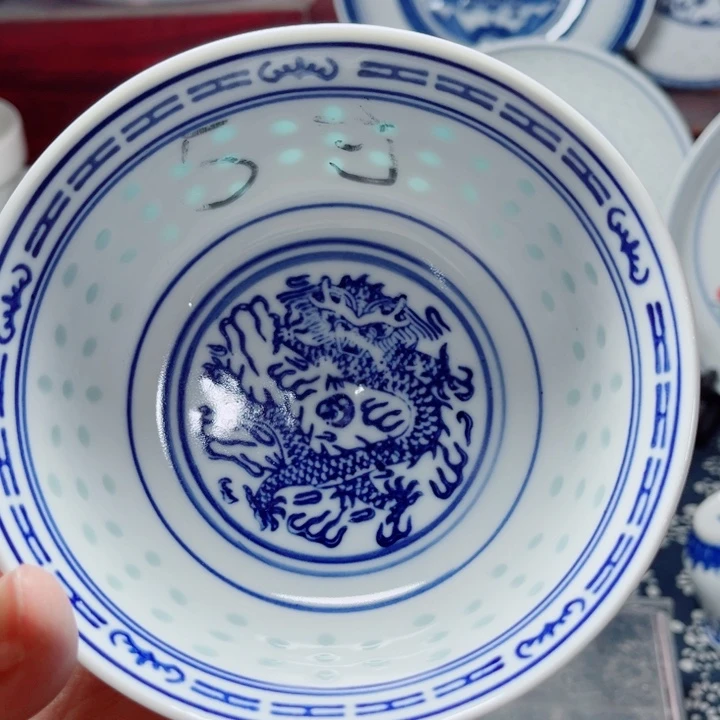 青花玲珑5寸饭碗龙纹