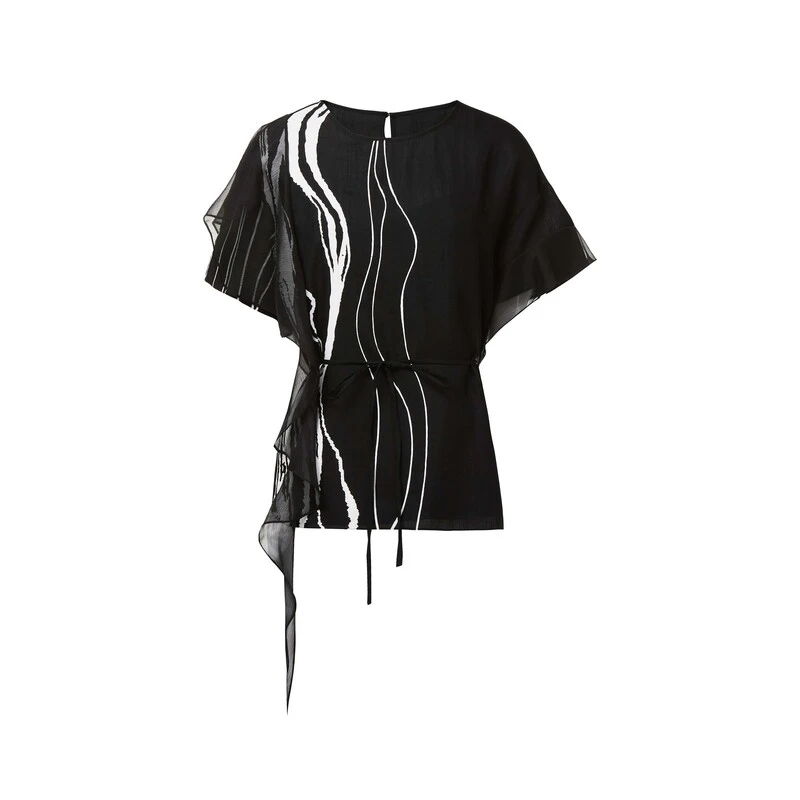 圣迪奥显瘦时尚休闲夏季黑色不规则抽绳系带衬衫套装S24280436