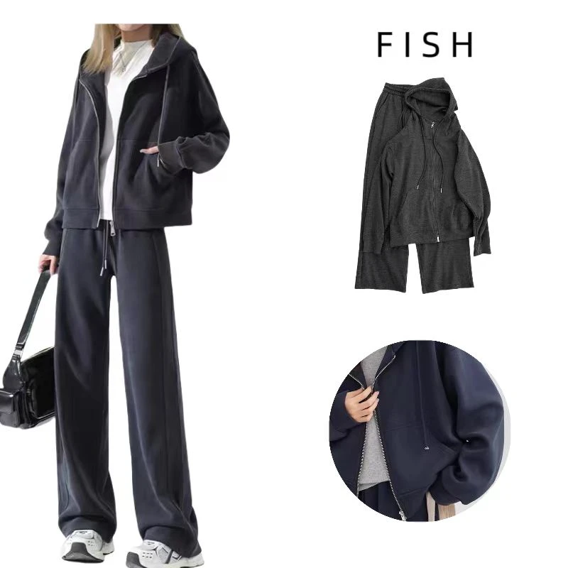 【相陪】两件套2025新款女春装加厚双拉链帽衫卫衣套装