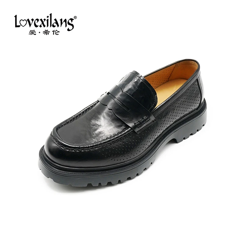 爱希伦男鞋春夏乐福镂空休闲皮鞋一脚蹬凉鞋打孔透气L413130X