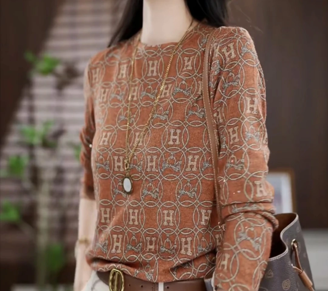 2025秋冬款百搭时尚洋气气质减龄复古圆领气质显瘦长袖衬衫1012