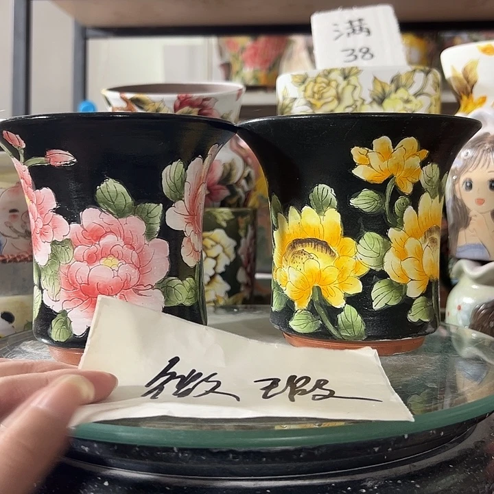满38包邮 景德镇手绘花盆