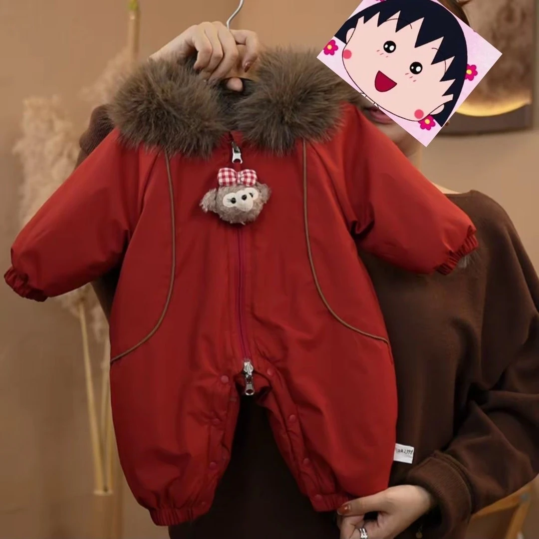 婴幼儿冬季加绒保暖高级感爬服儿童冬款毛毛连体衣宝宝节日衣服潮