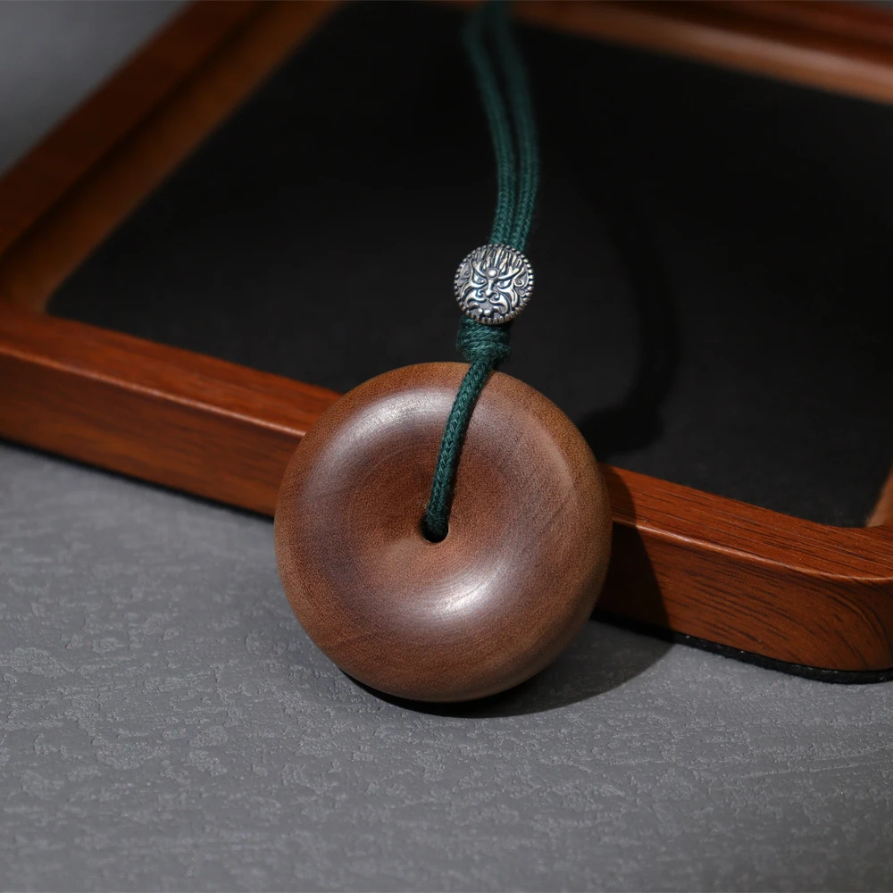 老山檀挂件·黑肉横纹平安扣·配S925银守护·MLS0702