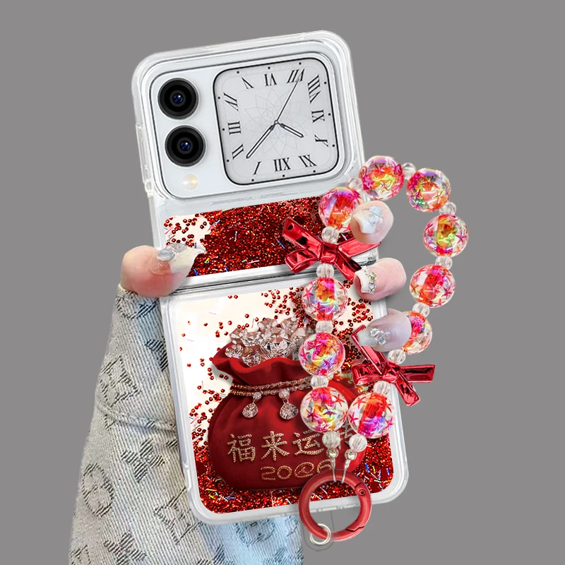 适用华为novaflip手机壳福来运转折叠流沙壳全包保护套