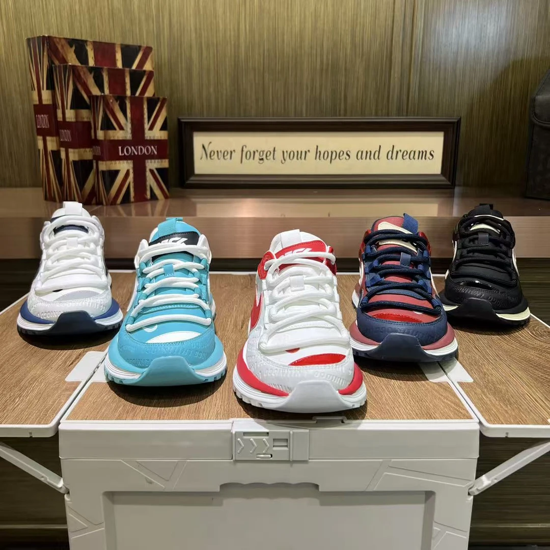 男士低帮拼色厚底休闲鞋2025秋季新款拼色系带舒适百搭轻便运动鞋