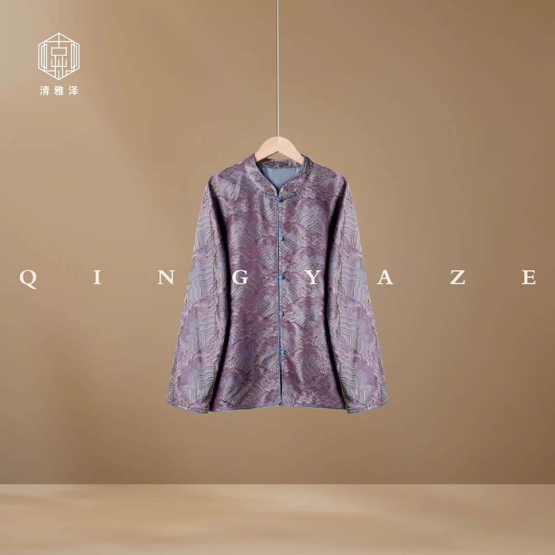 江涯海浪纹！桑蚕丝色织新中式双面穿外套！GZ5793