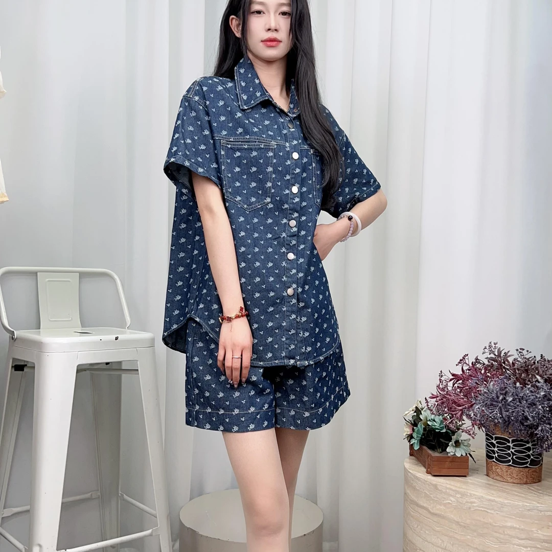 邻家集品/休闲套装/82428131/碎花/显瘦/气质/牛仔/夏季/复古宽松