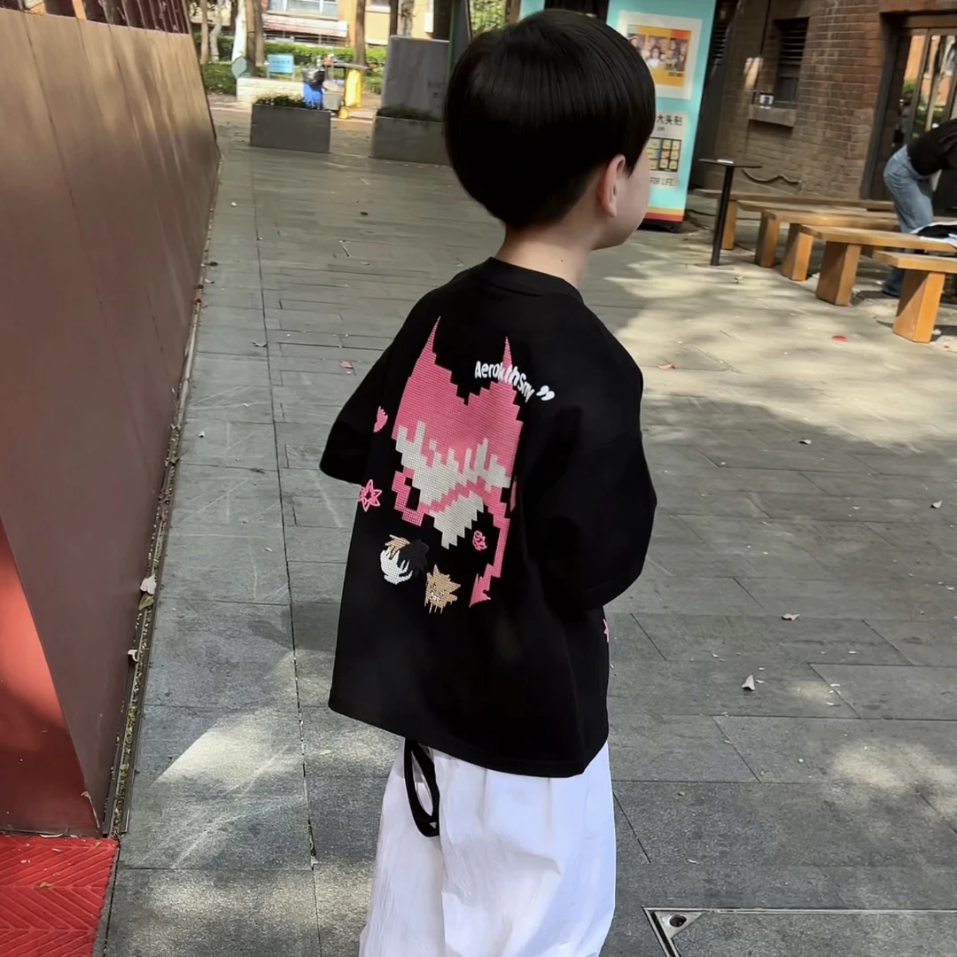 男童夏季薄款卡通短袖T恤2025新款中大童韩版宽松休闲印花童装潮