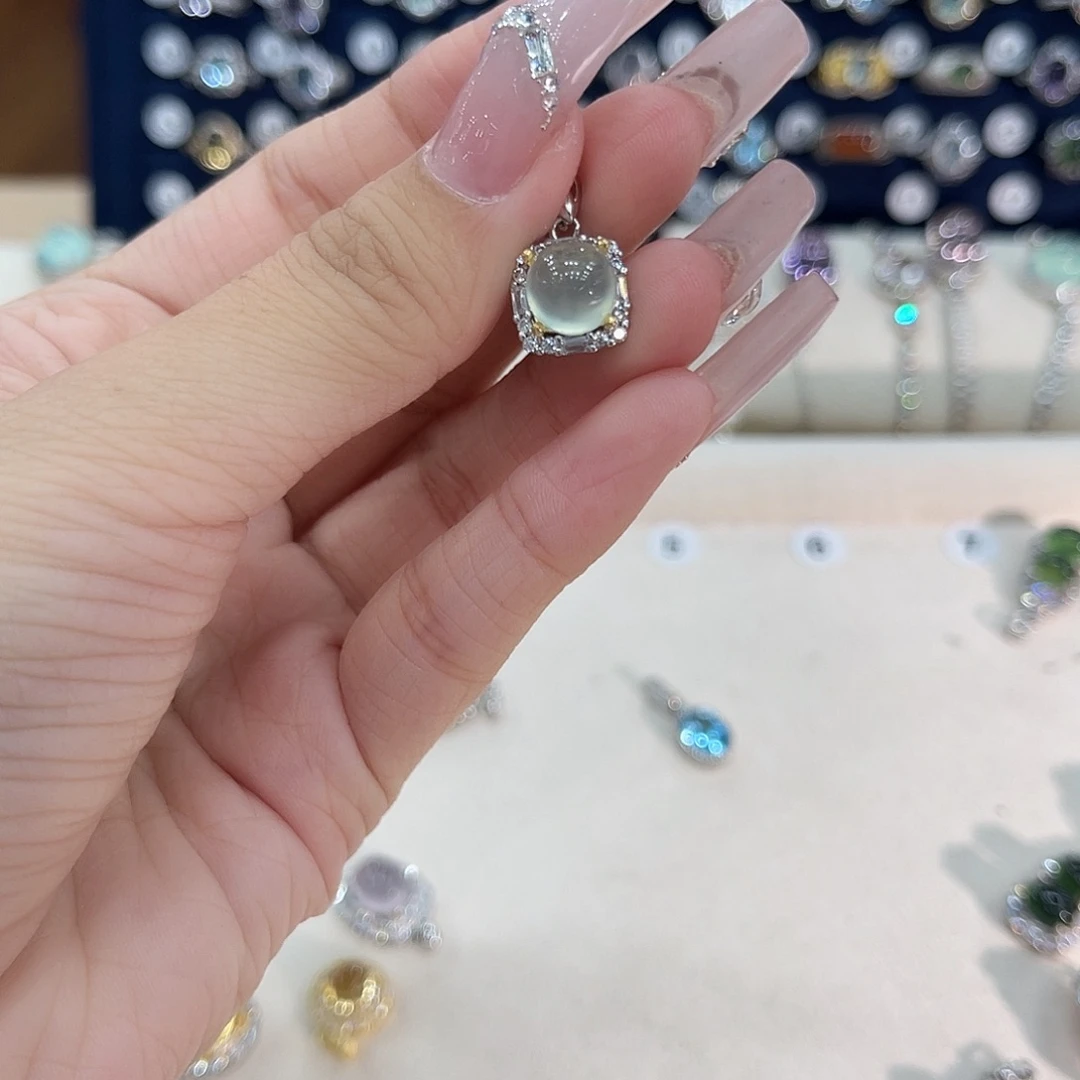 岫玉银S925镶嵌吊坠