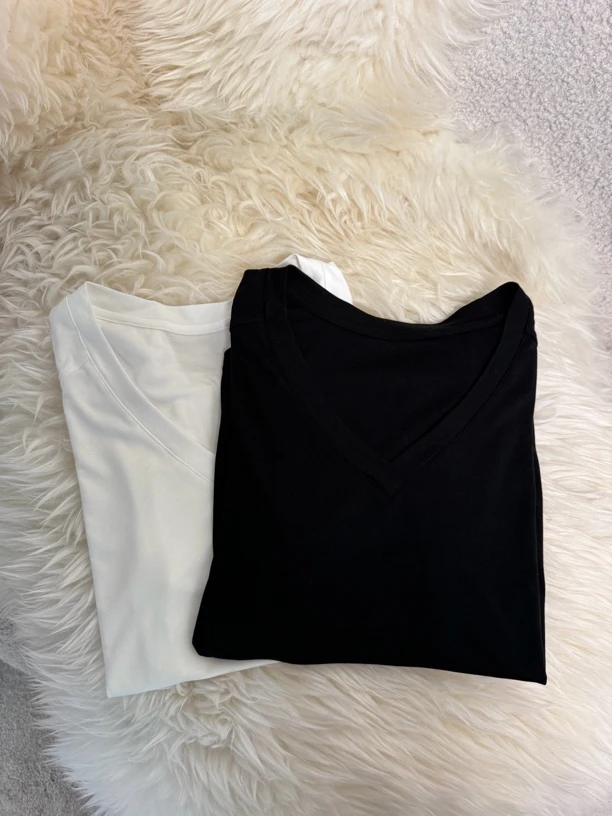 24063杨老板春夏新款定制v领垫肩基础款短袖T恤