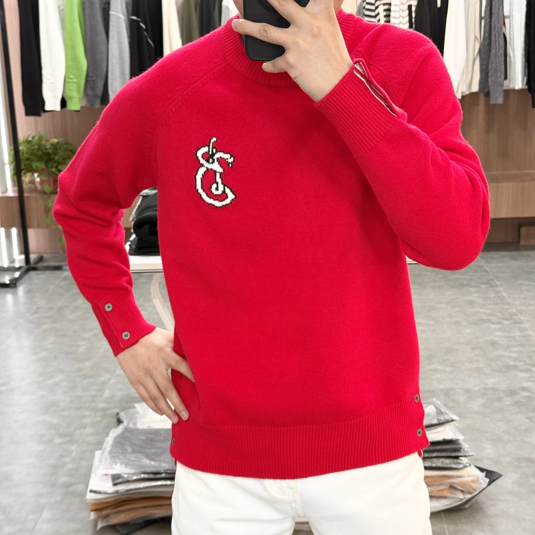 2025年男士新款时尚简约休闲百搭蛇形字母提花圆领针织衫78333