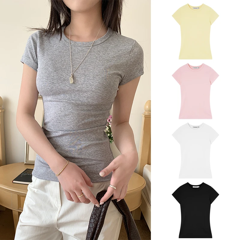 Miss sumeyY3672自制基础款圆领短袖t恤2025夏季新款修身百搭上衣