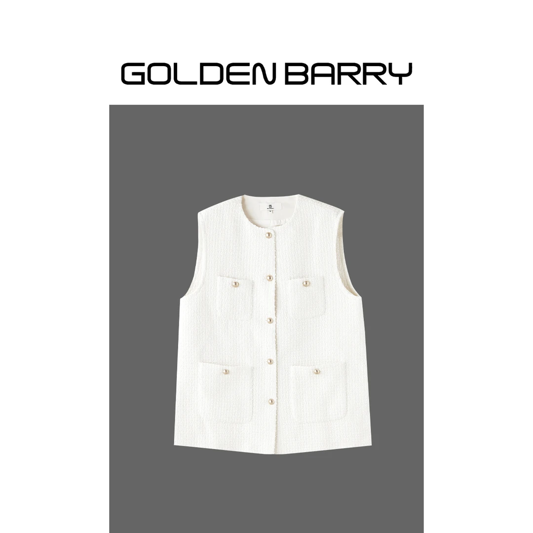 GOLDENBARRY【福利】123100时尚小香风气质女款高级无袖毛边马甲