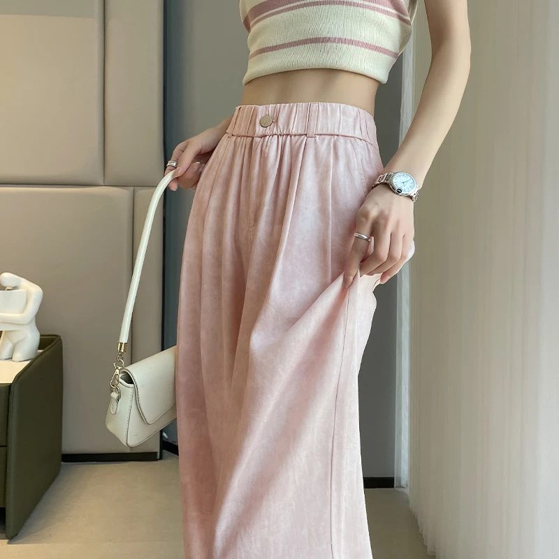 莱赛尔天丝窄版牛仔阔腿裤女夏薄款垂感高级感宽松扎染冰丝直筒裤