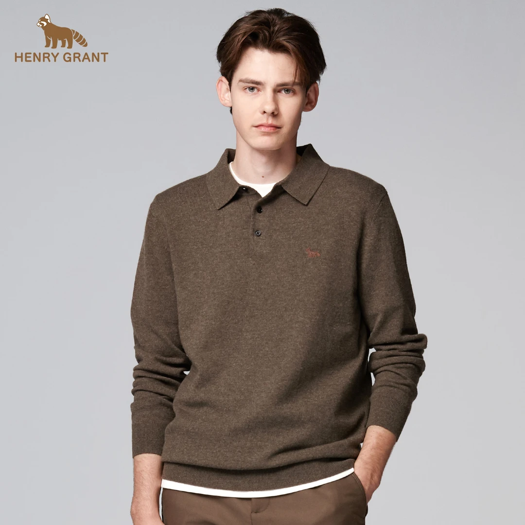 亨利格兰秋季男士男装秋冬衬衫领毛衣针织针织衫长袖