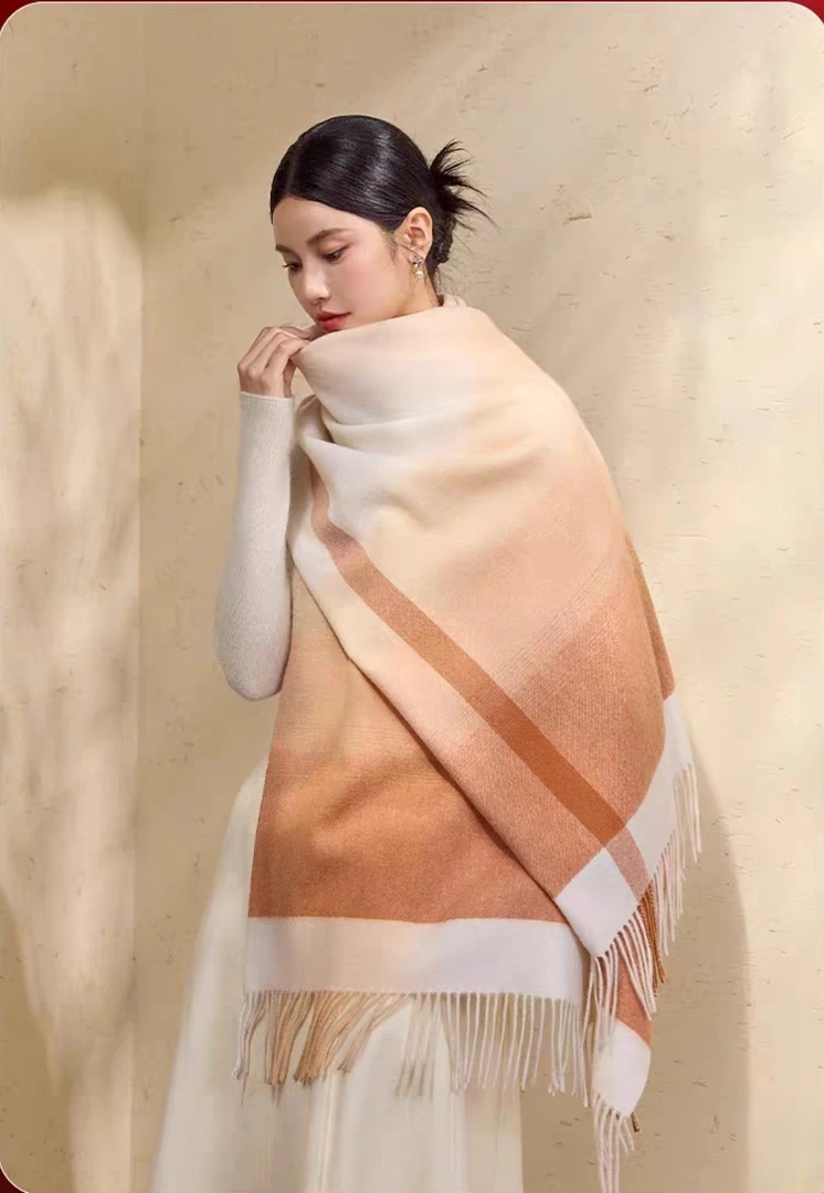 11【落日余晖披肩】绵羊毛渐变色秋冬氛围感大披肩