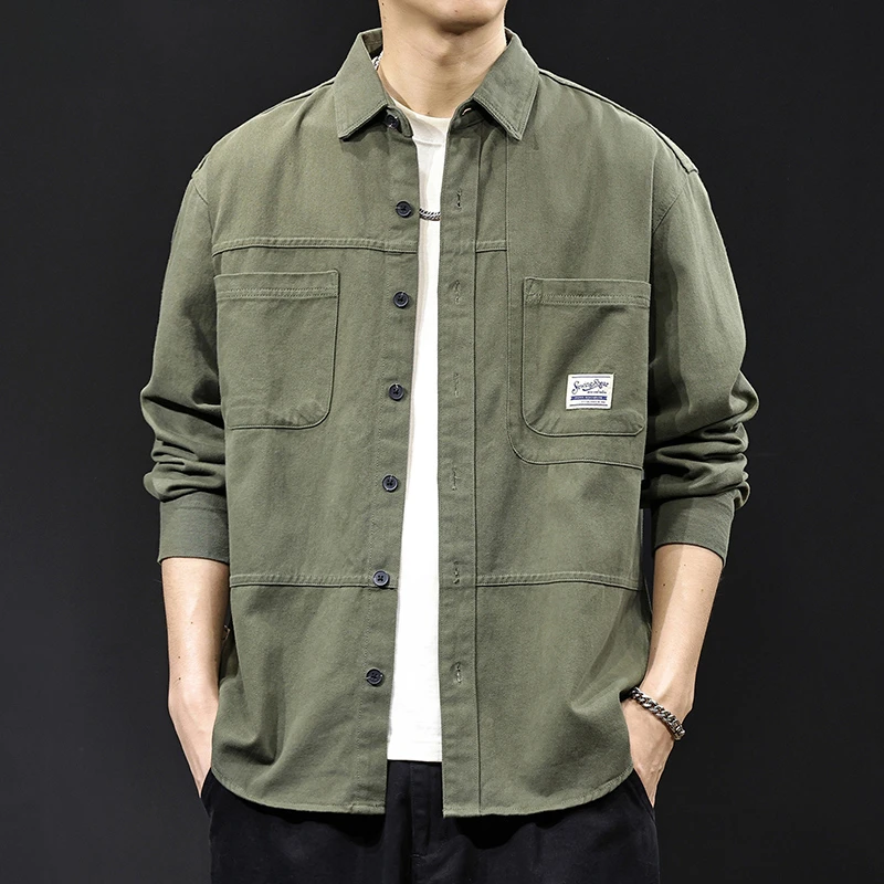 MR.MUDI/穆迪先生秋季工装衬衫男士外套新款春秋宽松休闲长袖衬衣