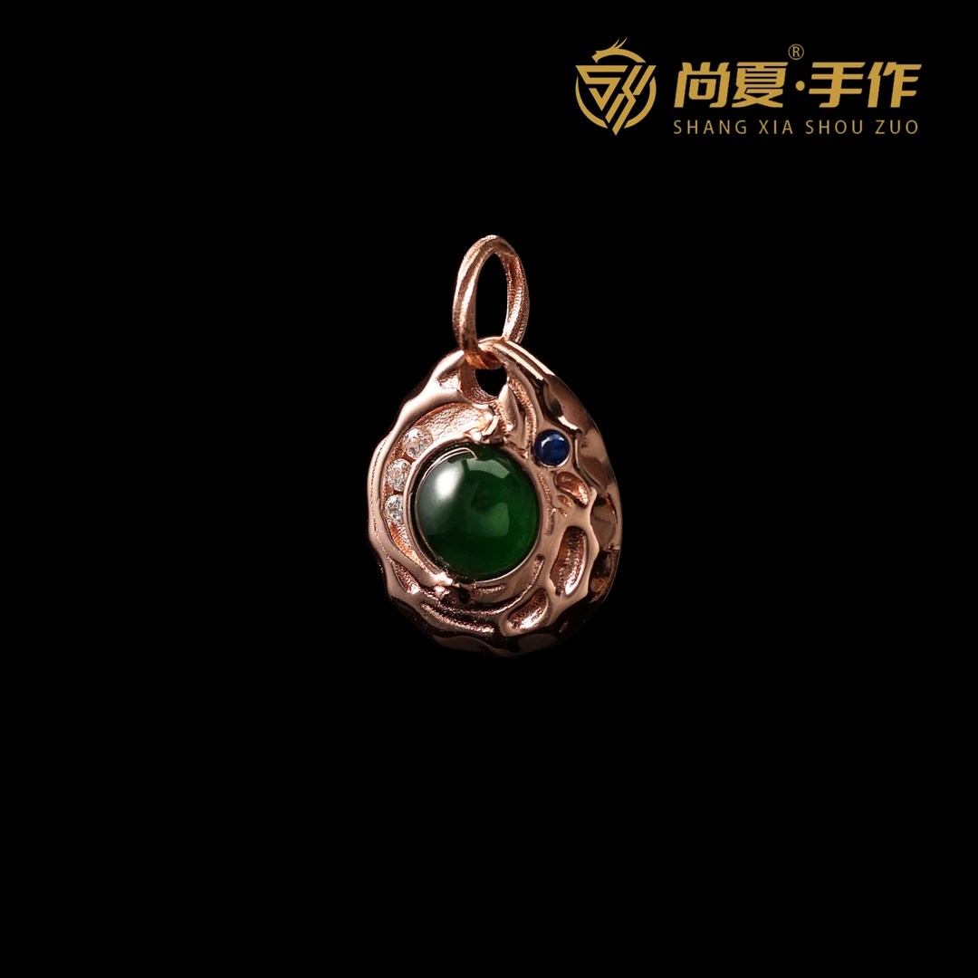 尚夏危料A货翡翠帝王绿S925银侧挂配饰