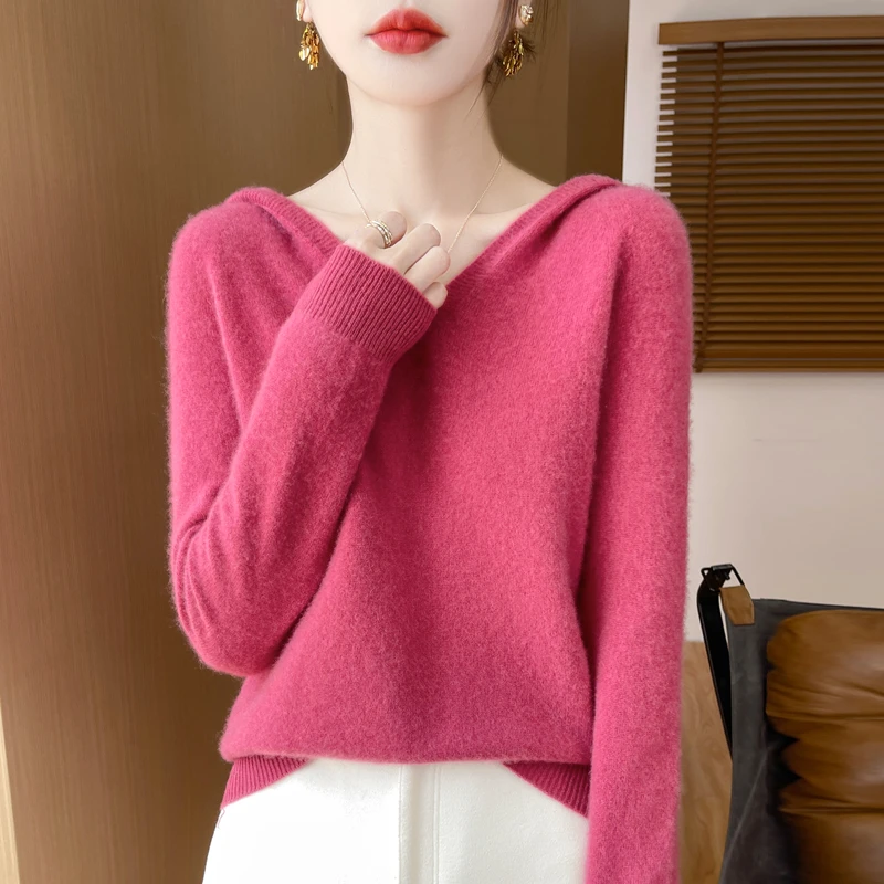 【薄款帽衫】一线成衣连帽羊毛衫女套头宽松上衣秋季新款纯色打底衫