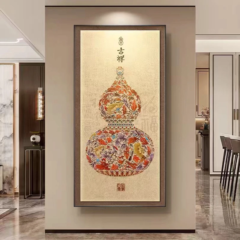 正对门玄关葫芦挂画入户迎门墙装饰画客厅沙发后墙上壁画80160