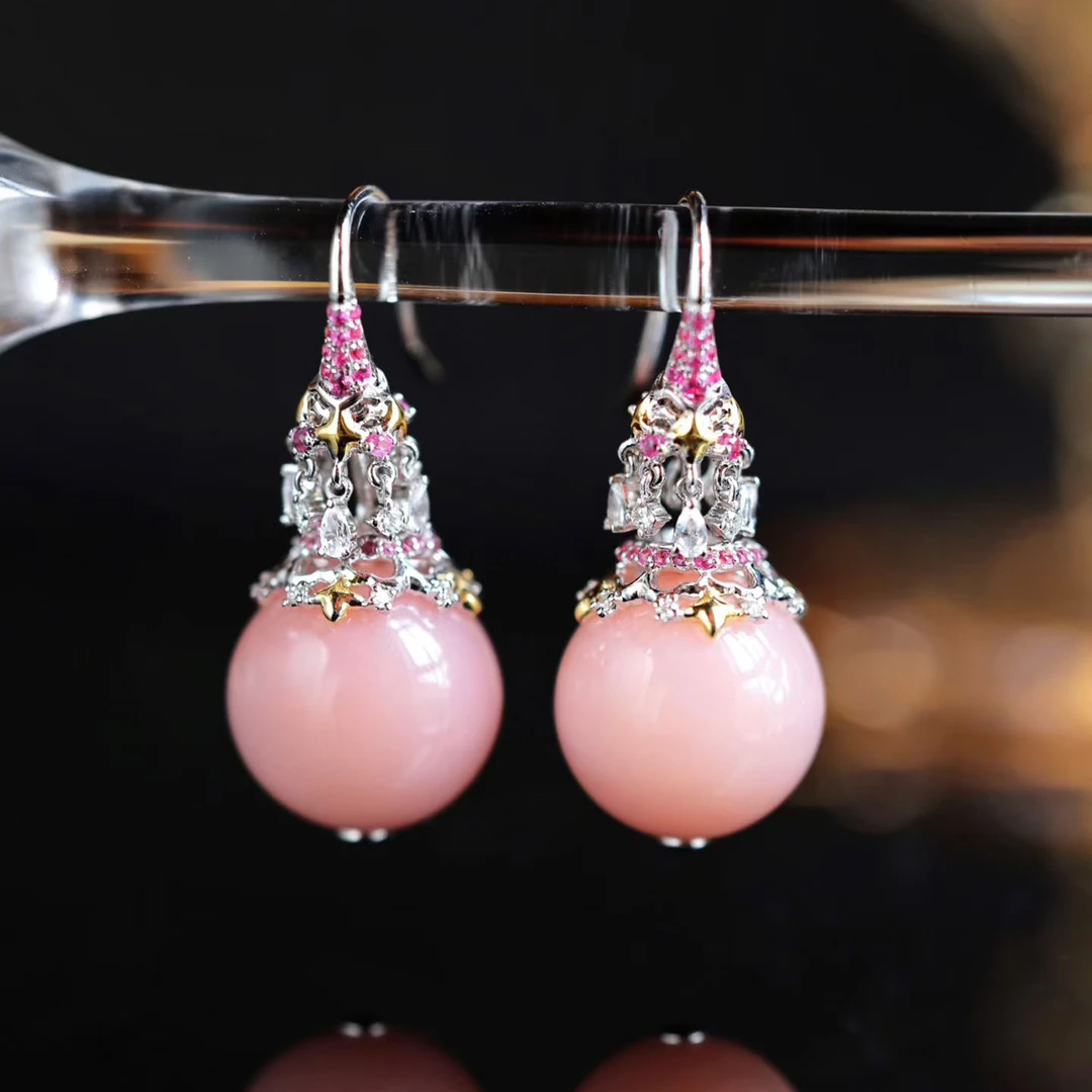 18k金蛋白石圆珠耳坠ZS