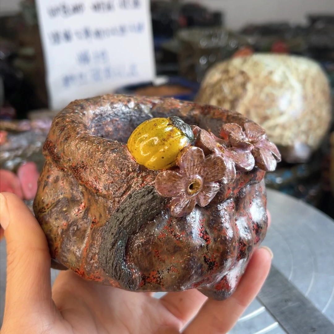 红陶粗砂陶手工花盆