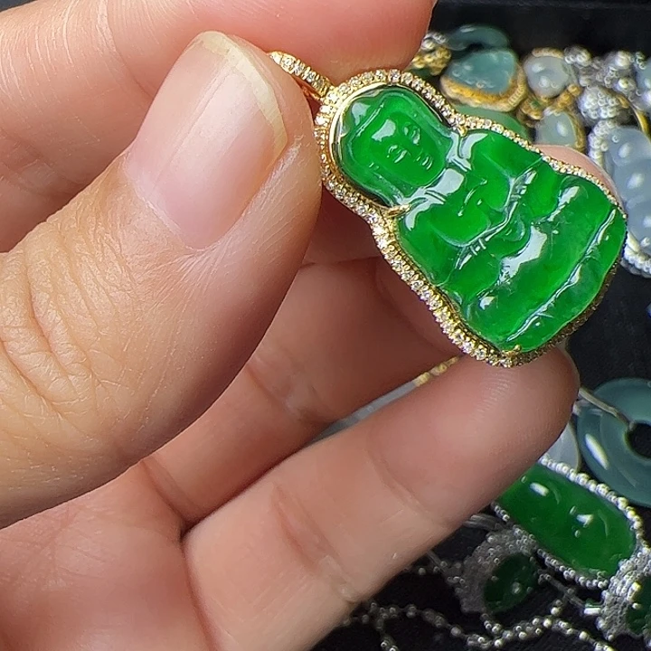 吊坠(不含链)18K金镶嵌翡翠