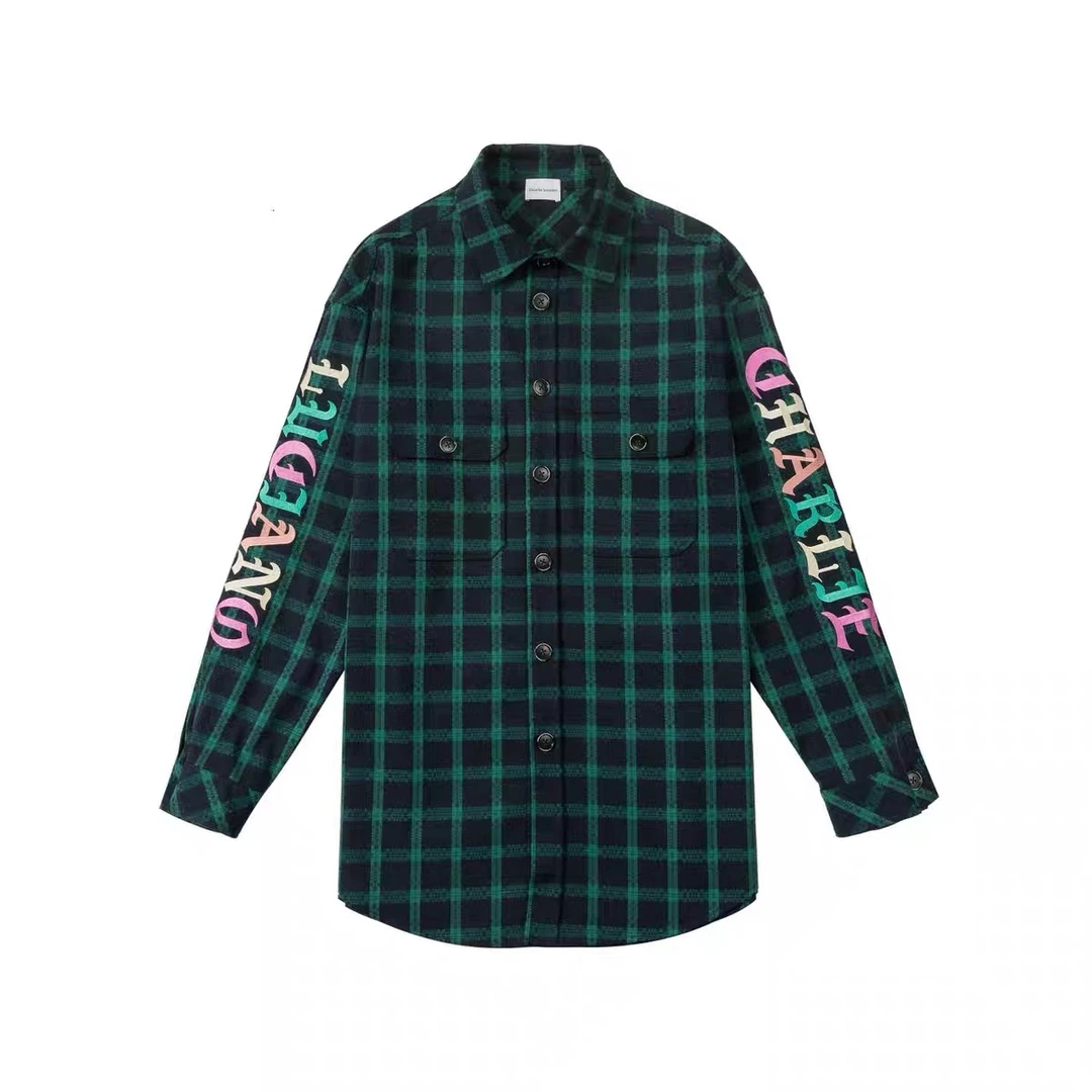 Charlie Luciano彩虹标识刺绣格纹衬衫宽松休闲潮流百搭外套