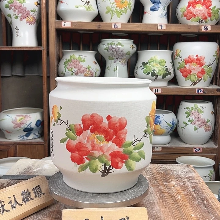 摆件电饭煲红牡丹新款陶瓷