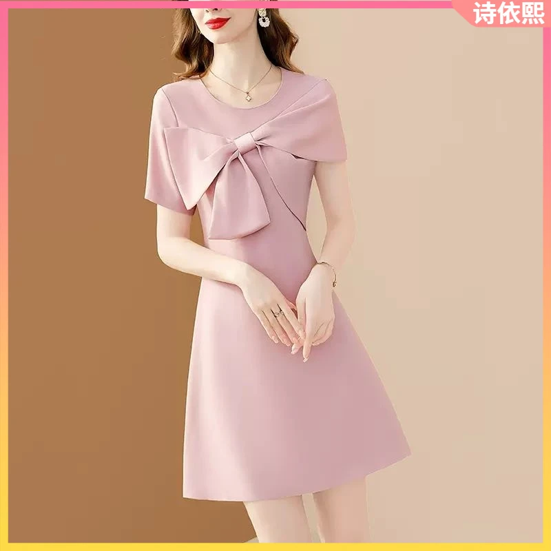 1轻奢气质设计感蝴蝶结连衣裙女夏2025新款优雅甜美显瘦减龄中长l
