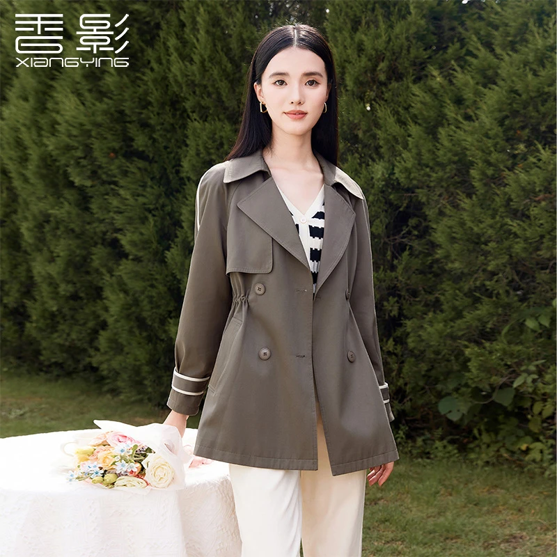 F633643风衣 香影收腰风衣女春秋新款显瘦双排扣休闲