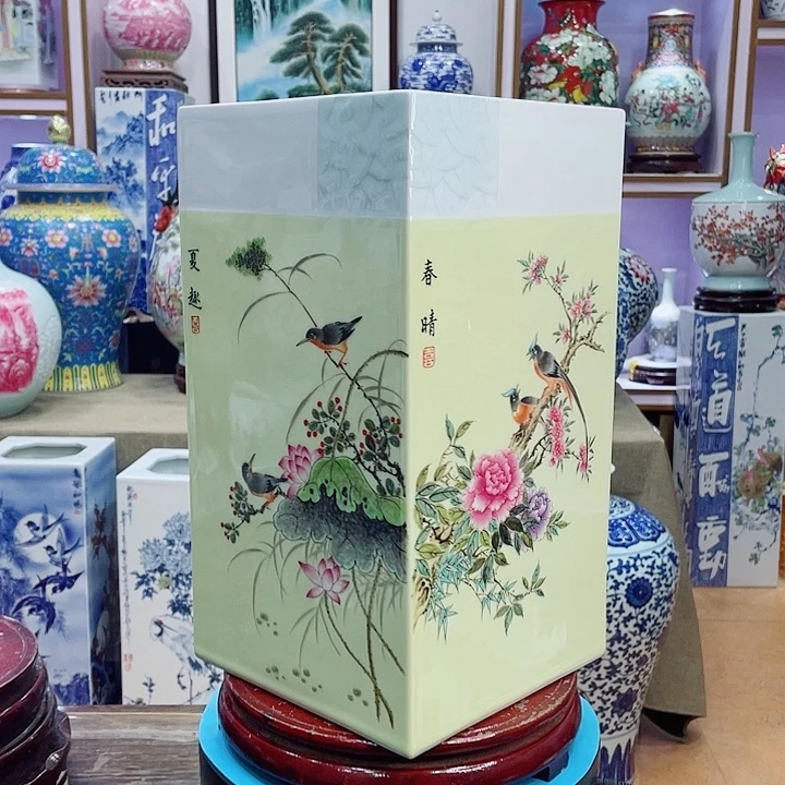 赵****花瓶全手工粉彩四方镶器