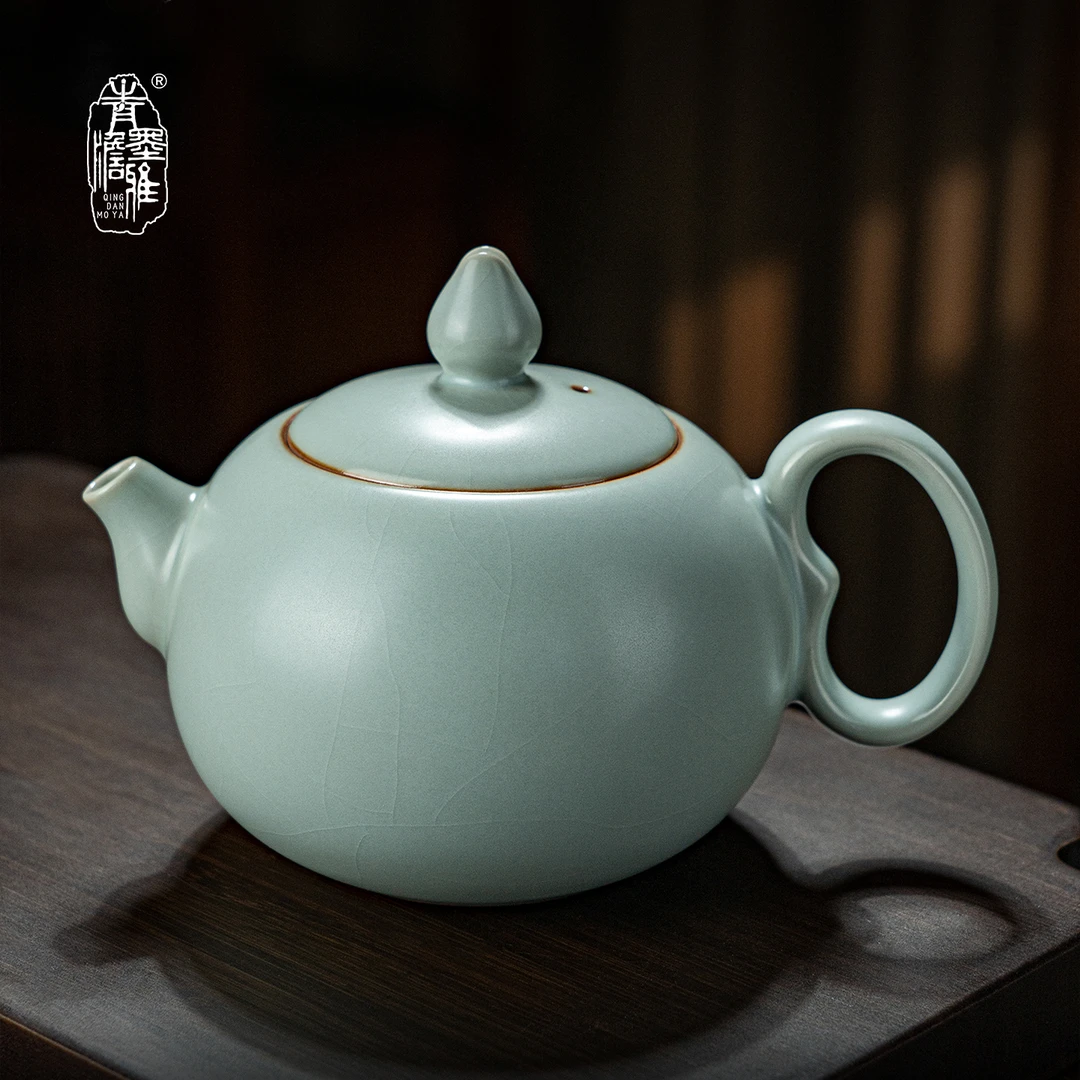 青澹墨雅汝窑玉珠壶手工陶瓷茶壶景德镇复古西施壶型青瓷茶器茶具