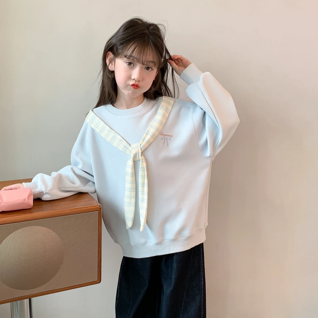 女童2025秋季新款儿童长袖韩版中小童洋气圆领上衣Q13815