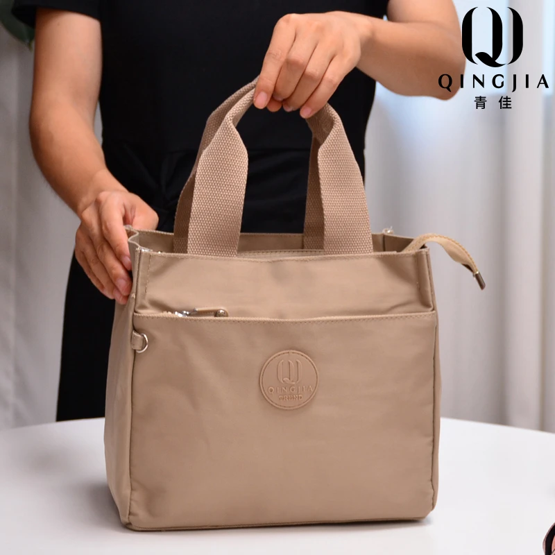 简约男女品质饭盒手提包上班手拎饭盒袋纯色带饭袋保温铝箔便当包