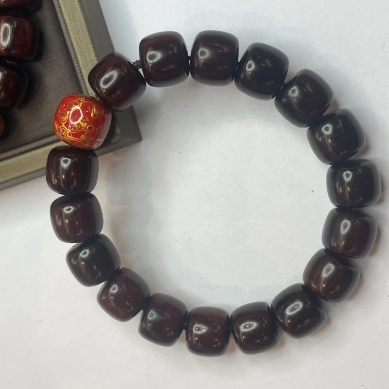 B73 印度小叶紫檀配红大漆珠手串12mm