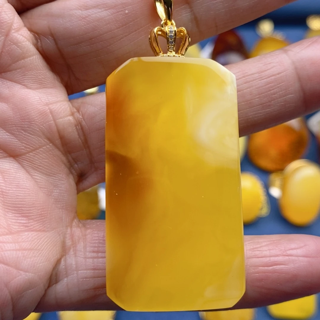 琥珀颈饰银S925镀金镶嵌