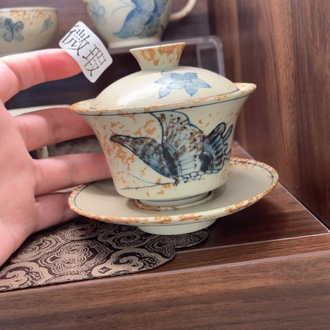 釉下手绘茶具微瑕