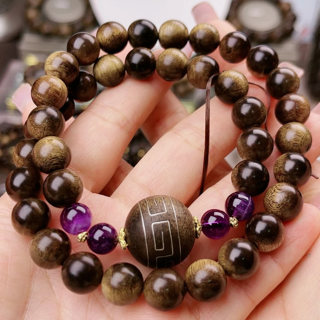 沉香手串三*越南黄棋玉化古董窖藏樱子瘤疤1.0