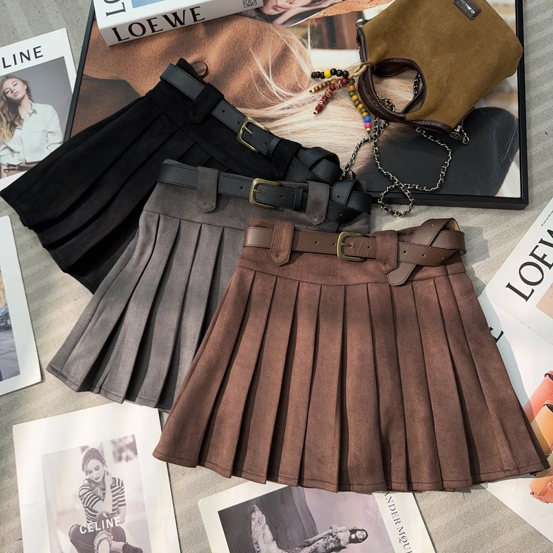 【晓溪服饰】短裙美拉德风黑色秋季高腰拼接百搭半身裙女6503