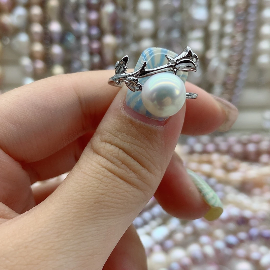 银S925镶嵌戒指淡水珍珠