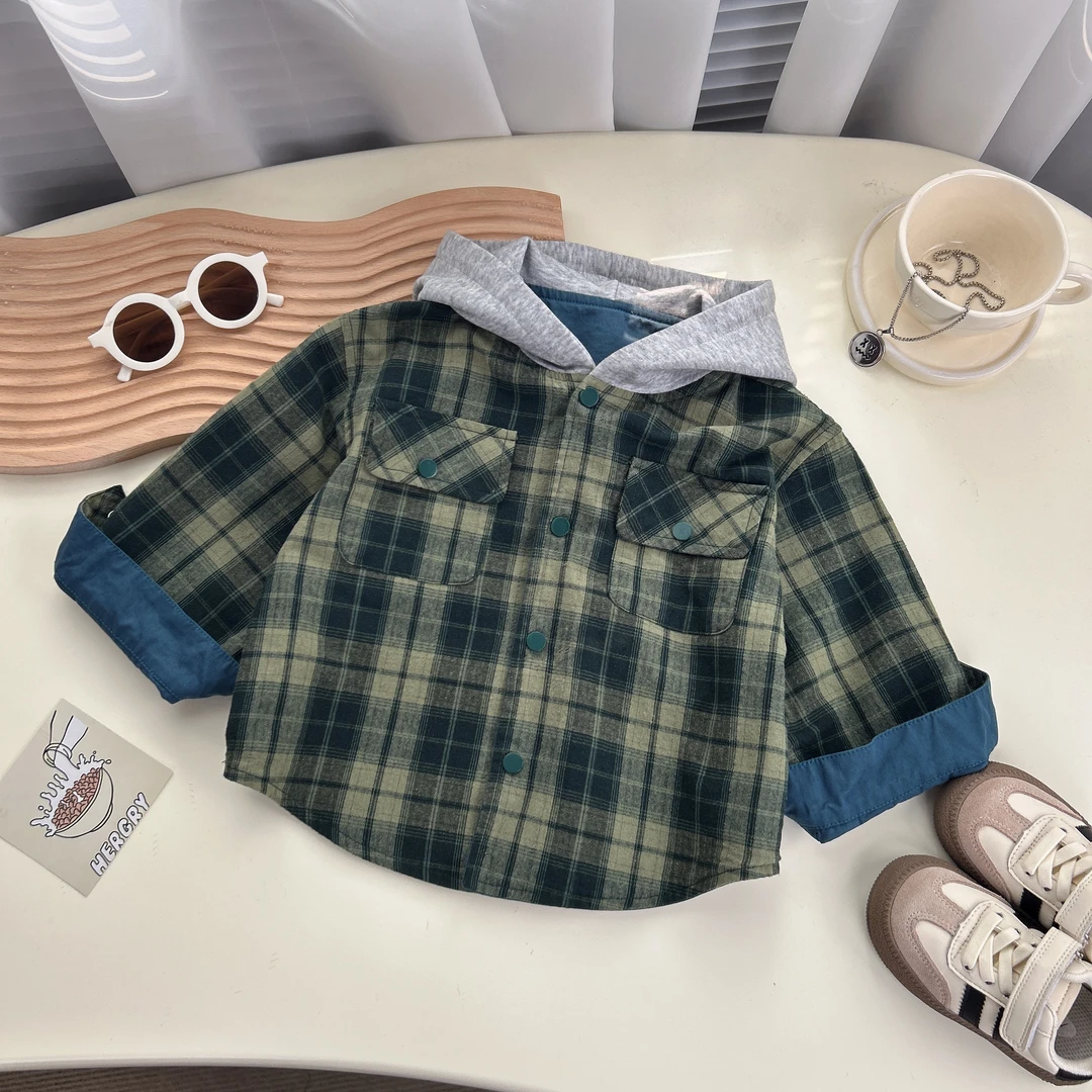 【新品】2025春款儿童两面穿格子连帽外套BMC25616